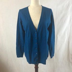 NWT Ann Taylor Dark Ocean Blue V-neck Button-up Cardigan Sweater Size L